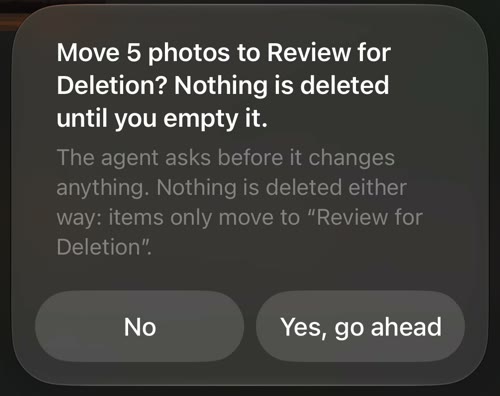 Medyt asking: Move 5 photos to Review for Deletion? Nothing is deleted until you empty it.